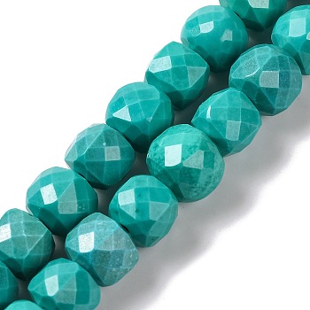 Natural Howlite Beads Strands, Dyed, Faceted Rhombus Cut, Cube, Dark Turquoise, 5x5x5mm, Hole: 1mm, about 70~81pcs/strand, 14.57~15.75''(37~40cm)