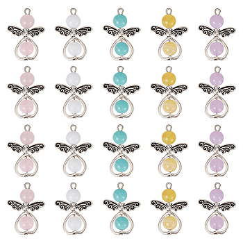 Elite 40Pcs Imitation Gemstone Acrylic Pendants, with Iron Loops and Alloy Bead Frames, Platinum, Mixed Color, 29~30x21.5x8mm, Hole: 2.4mm