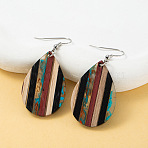 Bohemian Wood & Resin Dangle Earrings, Platinum, Stripe Pattern, Teardrop, 58x24.1mm(WG51BE2-02)
