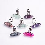 Natural Mixed Stone Finger Rings, with Iron Ring Finding, Platinum, Size 8, 18mm(RJEW-P120-A)