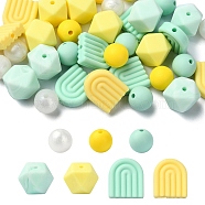 7 Styles Food Grade Eco-Friendly Silicone Beads, Silicone Teething Beads, Rainbow & Round & Hexagonal, Mixed Color, 12~19.5x12~17x5.5~14mm, Hole: 2~3mm, 5pcs/style(SIL-YW0001-28)