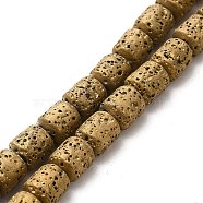 Electroplated Natural Lava Rock Beads Strands, Column, Golden Plated, 8x6.5mm, Hole: 1mm, about 50~51pcs/strand, 15.35~15.55 inch(39~39.5cm)(G-G984-16B)