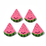 Spray Painted Resin Cabochons, Watermelon with Smile, Deep Pink, 26~27x22~23x6.5mm(CRES-Q215-011)