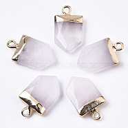 Natural Rose Quartz Pointed Pendants, with Light Gold Plated Top and Brass Loop, Arrow, Faceted, 19x10.5x4.5mm, Hole: 1.8mm(G-N326-34K)