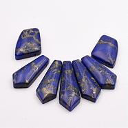 Synthetic Lapis Lazuli Beads Strands, Sagittate, 19~44x15~27x6~7mm, Hole: 1.5mm, about 7pcs/strand, 3.74 inch(9.5cm)(G-P297-I01)