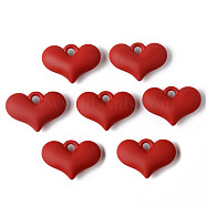 Rubberized Style Acrylic Pendants, Puffed Heart, FireBrick, 25x37x10mm, Hole: 4.5mm(X-OACR-N011-012A)