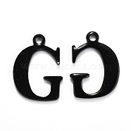 304 Stainless Steel Alphabet Charms, Electrophoresis Black, Letter.G, 12x8.5x1mm, Hole: 1mm(STAS-H122-G-EB)