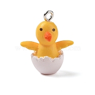 Opaque Resin Pendants, Easter Eggshell Chick Charms with Platinum Plated Iron Loops, Gold, 22x18x10.5mm, Hole: 2mm(RESI-S399-02)