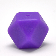 Food Grade Eco-Friendly Silicone Beads, Chewing Beads For Teethers, DIY Nursing Necklaces Making, Faceted Cube, Mauve, 14x14x14mm, Hole: 2mm(SIL-Q009B-29)