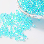 Eco-Friendly Transparent Acrylic Beads, Round, AB Color, Cyan, 4mm, Hole: about 1.2mm; about 17000pcs/500g.(PL731-7)