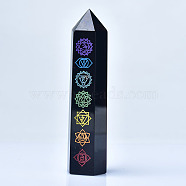 Chakra Natural Obsidian Display Decoration, Healing Stone Wands, for Reiki Chakra Meditation Therapy Decos, Bullet/Hexagonal Prism, Colorful, 70~80mm(WG16568-03)