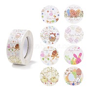 8 Patterns Easter Theme Self Adhesive Paper Sticker Rolls, with Rabbit Pattern, Round Sticker Labels, Gift Tag Stickers, Mixed Color, Easter Theme Pattern, 25x0.1mm, 500pcs/roll(X1-DIY-C060-03I)