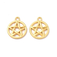 Rack Plating Alloy Pendants, Cadmium Free & Lead Free & Nickle Free, Round Ring with Star Charm, Matte Gold Color, 20x16x2mm, Hole: 2.2mm(FIND-I036-01MG)