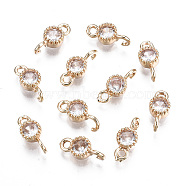 Brass Micro Pave Clear Cubic Zirconia Links Connectors, Long-Lasting Plated, Cadmium Free & Lead Free, Flat Round, Light Gold, 11.5x5x3mm, Hole: 1.5~1.6mm(KK-S359-145C-RS)