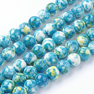 Synthetic Ocean White Jade Beads Strands, Round, Dyed, Turquoise, about 8mm in diameter, hole: 0.8mm, 50pcs/strand(X-G-B367-3)