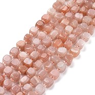 Natural Peach Moonstone Beads Strands, with Seed Beads, Square, 6~7x6~7x6~7mm, Hole: 1mm, about 45pcs/strand, 15.16 inch(38.5cm)~15.83 inch(40.2cm)(G-K323-05)
