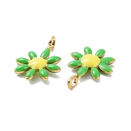 Ion Plating(IP) 304 Stainless Steel Charms, with Enamel, Golden, Flower, Lime, 10x7.5x2mm, Hole: 1mm(STAS-F280-01G-05)