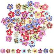 2-Hole Printed Wooden Buttons, Flower, Mixed Color, 19.5x20x2.6mm, Hole: 1.4mm, about 50pcs/bag(WOOD-WH0024-137)