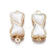 Brass Box Clasps, Fishhook Clasps, with Shell, Nickel Free, Heart, Real 18K Gold Plated, 20x8.5x4.5mm, Hole: 1.2mm(KK-Q278-002-NF)
