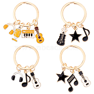4Pcs 4 Style Alloy Enamel Keychains, with Iron Findings, Star & Guitar & Music Notes, Mixed Color, 5.4~5.7cm, 1pc/srtyle(KEYC-OC0001-20)