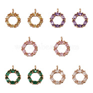 Jewelry 10Pcs 5 Colors Brass Micro Pave Cubic Zirconia Charms, Light Gold, Ring, Mixed Color, 9~13x7~10x2mm, Hole: 1mm, 2pcs/color(KK-PJ0001-23)