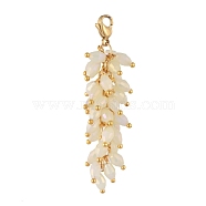 Electroplate Glass Cluster Beads Pendants, with 304 Stainless Steel Lobster Claw Clasps, Golden, Light Goldenrod Yellow, 60mm(HJEW-JM00372-01)