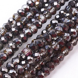 Half Plated Faceted Rondelle Electroplate Glass Bead Strands, Black, 3x2mm, Hole: 1mm, about 165~169pcs/strand, 15~16 inch(38~40cm)(X-EGLA-D020-3x2mm-12)