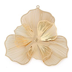 Flower Brass Big Pendants, Real 18K Gold Plated, 50x50x2mm, Hole: 0.8mm and 1.2mm(KK-L219-11G)