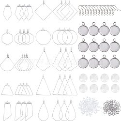 DICOSMETIC DIY Earring Making Kits, including 304 Stainless Steel Pendants & Earring Hooks & Pendant Cabochon Settings & Jump Rings, Glass Cabochons and Plastic Ear Nuts, Stainless Steel Color, 330pcs/box(DIY-DC0001-03)