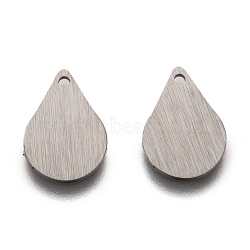 304 Stainless Steel Pendants, Stamping Blank Tag, Laser Cut, Double Side Drawbench Effect, Teardrop, Stainless Steel Color, 12x9x1mm, Hole: 1mm(STAS-O133-05B-P)