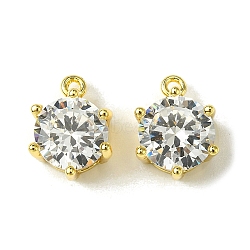 Brass Micro Pave Cubic Zirconia Charms, Flat Round, Real 18K Gold Plated, 12x9x6.5mm, Hole: 1.2mm(FIND-Z035-07G)