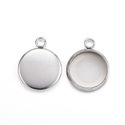 304 Stainless Steel Pendant Cabochon Settings, Plain Edge Bezel Cups, Flat Round, Stainless Steel Color, Tray: 10mm, 15x12x2mm, Hole: 2mm(X-STAS-G127-13-10mm-P)