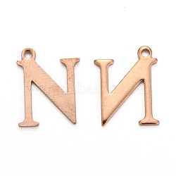 Ion Plating(IP) 304 Stainless Steel Alphabet Charms, Rose Gold, Letter.N, 12x9.5x1mm, Hole: 1mm(STAS-H122-N-RG)
