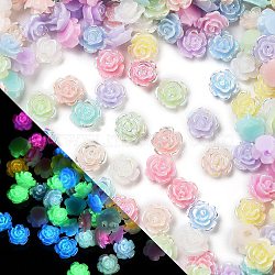 Luminous Resin Decoden Cabochons, Glow in the Dark, Flower, Mixed Color, 5.5x3mm(RESI-K036-37)