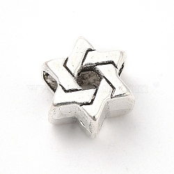 Tibetan Style Alloy European Beads, Large Hole Beads, Star of David, Antique Silver, 10.5x9x7.5mm, Hole: 4.7mm, about 442pcs/500g(PALLOY-P293-144AS)