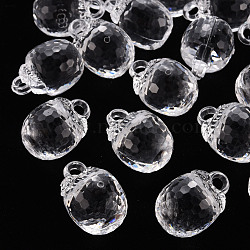 Autumn Theme Transparent Acrylic Pendants, Faceted, 3D Persimmon, Clear, 27.5x19.5mm, Hole: 4mm, about 95pcs/500g(TACR-T024-04B-205)