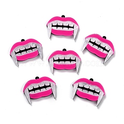 Western Style Fluorescent Acrylic Pendants, Fangs Shape, Camellia, 30x37x4mm, Hole: 2mm(BACR-I001-01B)