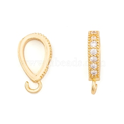 Ion Plating(IP) Brass Micro Pave Clear Cubic Zirconia Pendants, Teardrop, Real 18K Gold Plated, 16.5x8.5x3mm, Hole: 2mm(KK-O146-04G)