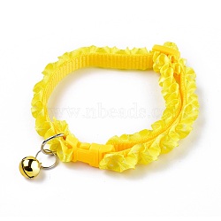 Adjustable Polyester Lace Dog/Cat Collar, Pet Supplies, with Iron Bell and Polypropylene(PP) Buckle, Yellow, 21~35x0.9cm, Fit For 19~32cm Neck Circumference(MP-K001-B05)
