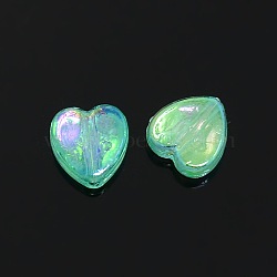 Green AB color Plated Acrylic Heart Beads, Size: about 8mm wide, 3mm thick, hole: 1mm(X-PL539-837)