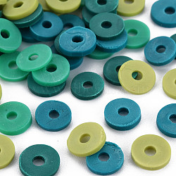 4 Colors Handmade Polymer Clay Beads, Heishi Beads, Disc/Flat Round, Dark Cyan & Medium Aquamarine & Dark Turquoise & Yellow Green, 8x0.5~1.5mm, Hole: 2mm, about 11500pcs/1000g(CLAY-N011-032-16)