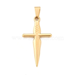 Ion Plating(IP) 304 Stainless Steel Pendants, Sword Charm, Golden, 45x25x3mm, Hole: 4x8mm(STAS-F288-12G)