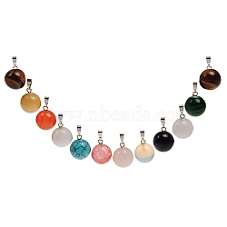 Natural & Synthetic Gemstone Pendants, with Platinum Tone Brass Findings, Round, 14x14mm(G-PW0006-08P)