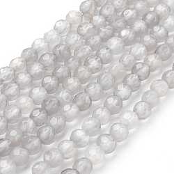 Natural Grey Agate Beads Strands, Faceted Round, Gray, 4mm, Hole: 1mm, about 45pcs/strand, 7 inch(X-G-G067-4mm-1)