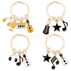 4Pcs 4 Style Alloy Enamel Keychains, with Iron Findings, Star & Guitar & Music Notes, Mixed Color, 5.4~5.7cm, 1pc/srtyle(KEYC-OC0001-20)
