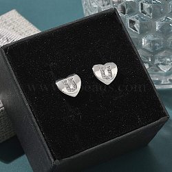 Rack Plating Brass Micro Pave Clear Cubic Zirconia Stud Earrings, Heart, Letter U, 8.5x9.5mm(EJEW-K299-01P-U)