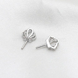 Brass Micro Pave Clear Cubic Zirconia Crown Head Pins, for Baroque Pearl Making, Platinum, 12x8mm(BAPE-PW0002-23A-02)