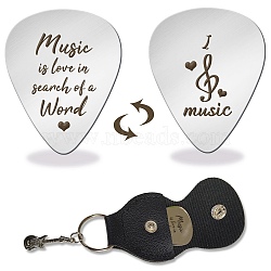 Double-side Laser 201 Stainless Steel Guitar Picks, with Black PU Leather Guitar Picks Holder, Plectrum Guitar Accessories, Musical Note, 35x28mm(AJEW-WH0555-017)