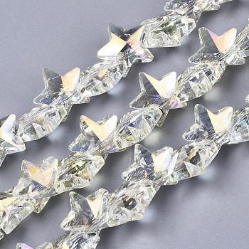 Electroplate Glass Beads Strands, Star, Rainbow Plated, 9.5x10x5.5mm, Hole: 0.9mm, about 103pcs/strand, 25.20 inch(64cm)