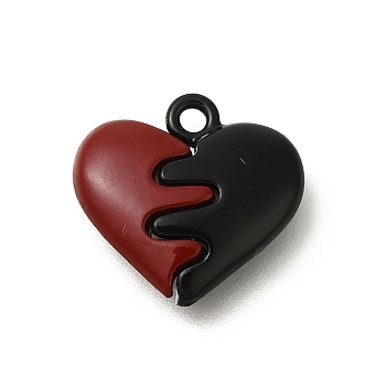 Red and Black Double Screen Alloy Pendants, Heart, 14.5x15x4mm, Hole: 1.6mm